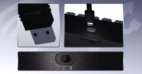HATOR Skyfall Pro Wireless 65 klawiatura Gaming USB + RF Wireless + Bluetooth QWERTY US English Czarny, Szary