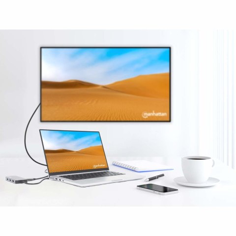 Stacja dokująca MANHATTAN USB-C 8 w 1 z zasilaniem USB 3.2 Gen 1 Type-C męski na żeński HDMI, trzy porty USB-A, gigabitowy port 