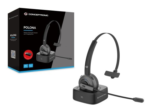 Conceptronic POLONA03BD słuchawki/zestaw słuchawkowy Bezprzewodowy Opaska na głowę Biuro/centrum telefoniczne Bluetooth Podstawk