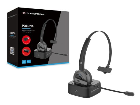 Conceptronic POLONA03BDA słuchawki/zestaw słuchawkowy Bezprzewodowy Opaska na głowę Biuro/centrum telefoniczne Bluetooth Podstaw