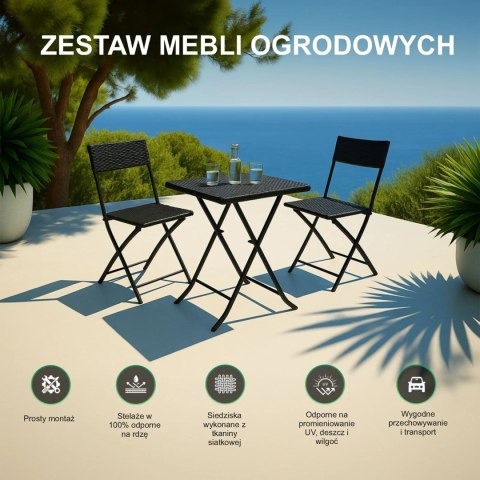 Mały zestaw mebli ogrodowych Black Forest | dwa krzesła + stolik czarny