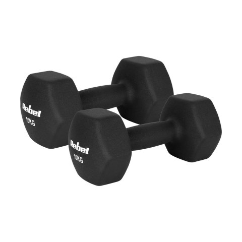 Hantelki żeliwne neoprenowe HEX 2x10kg, REBEL ACTIVE