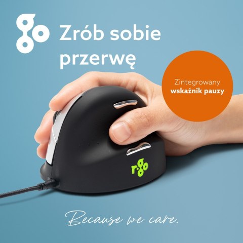 Ergonomiczna mysz dla praworęcznych R-Go Pele HE USB duża czarna/srebrna retail