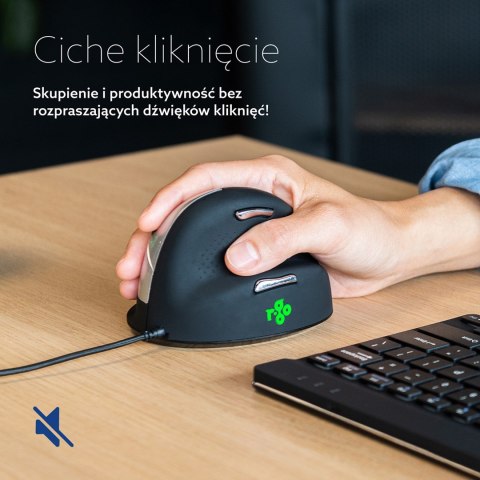 Ergonomiczna mysz dla praworęcznych R-Go Pele HE USB duża czarna/srebrna retail