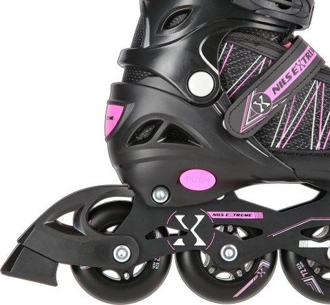 Łyżworolki NILS Extreme NH11912 A 2w1 czarno-różowe rozm. S (31-34) z wymienną płozą hokejową