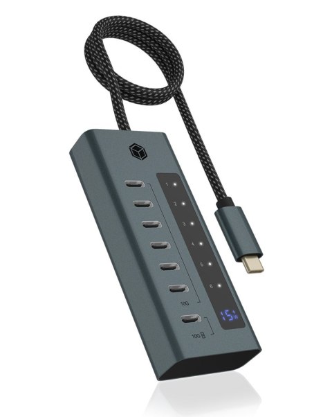 ICY BOX IB-HUB1457-C31 USB 3.2 Gen 1 (3.1 Gen 1) Type-C 10000 Mbit/s Niebieski, Szary