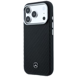 Etui Mercedes Leather Semi Wrap Wood Effect MagSafe do iPhone 17 Pro Max czarny