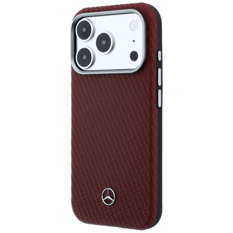 Etui Mercedes Leather Semi Wrap Wood Effect MagSafe do iPhone 17 Pro Max czerwony