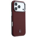 Etui Mercedes Leather Semi Wrap Wood Effect MagSafe do iPhone 17 Pro Max czerwony