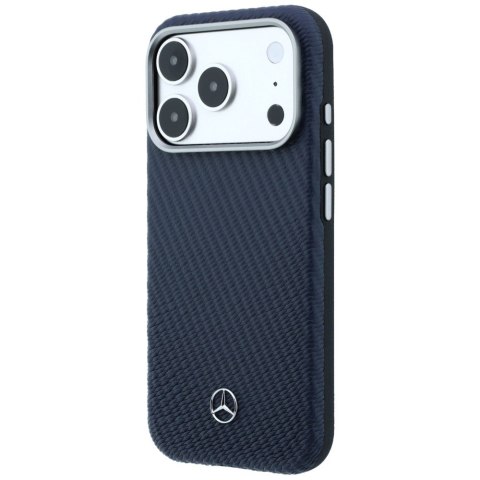 Etui Mercedes Leather Semi Wrap Wood Effect MagSafe do iPhone 17 Pro Max granatowy