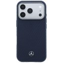 Etui Mercedes Leather Semi Wrap Wood Effect MagSafe do iPhone 17 Pro Max granatowy