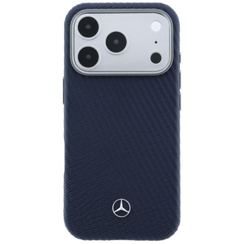 Etui Mercedes Leather Semi Wrap Wood Effect MagSafe do iPhone 17 Pro Max granatowy