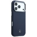 Etui Mercedes Leather Semi Wrap Wood Effect MagSafe do iPhone 17 Pro Max granatowy