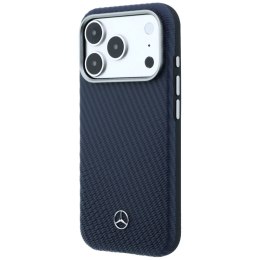 Etui Mercedes Leather Semi Wrap Wood Effect MagSafe do iPhone 17 Pro granatowy