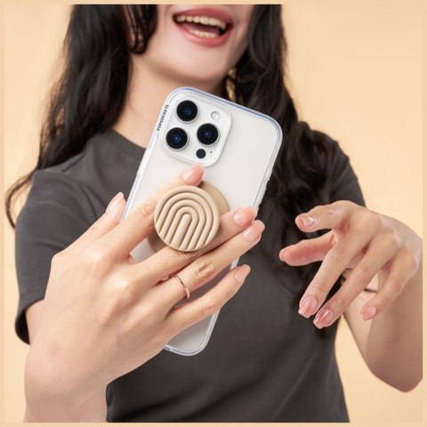 Uchwyt i podstawka do telefonu Popsockets MagSafe Round PopOut Latte Curves MagSafe beżowy