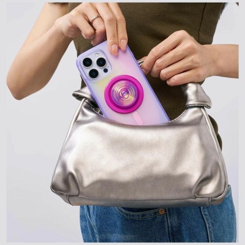 Uchwyt i podstawka do telefonu Popsockets Round Ripple Iridescent Aviation Opalescent MagSafe różowy