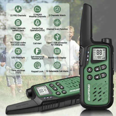 Krótkofalówka Baofeng BF-T25E zielona, 2 sztuki