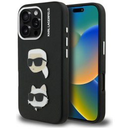 Etui Karl Lagerfeld FW Grained Karl & Choupette Heads Pins do iPhone 16 Pro Max czarny