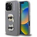 Etui Karl Lagerfeld FW Grained Karl & Choupette Heads Pins do iPhone 16 Pro Max szary