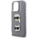 Etui Karl Lagerfeld FW Grained Karl & Choupette Heads Pins do iPhone 16 Pro Max szary