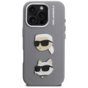 Etui Karl Lagerfeld FW Grained Karl & Choupette Heads Pins do iPhone 16 Pro szary