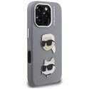 Etui Karl Lagerfeld FW Grained Karl & Choupette Heads Pins do iPhone 16 Pro szary