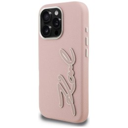 Etui Karl Lagerfeld FW Grained Signature Logo do iPhone 16 Pro różowy
