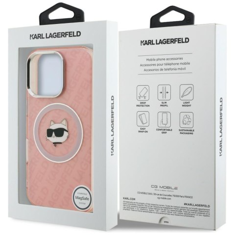 Etui Karl Lagerfeld IML Choupette Head Logo MagSafe do iPhone 16 Pro różowy