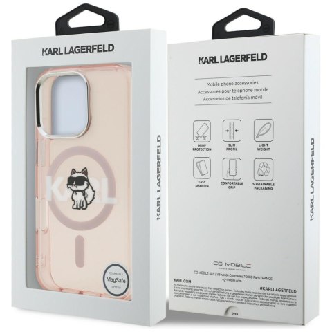 Etui Karl Lagerfeld IML Choupette Sketch Logo MagSafe do iPhone 16 Pro różowy