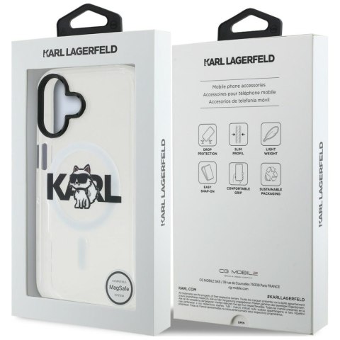 Etui Karl Lagerfeld IML Choupette Sketch Logo MagSafe do iPhone 16 przezroczysty