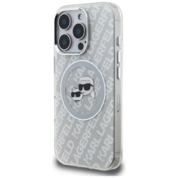 Etui Karl Lagerfeld IML Glitter Karl & Choupette Heads Logo MagSafe do iPhone 16 Pro Max szary