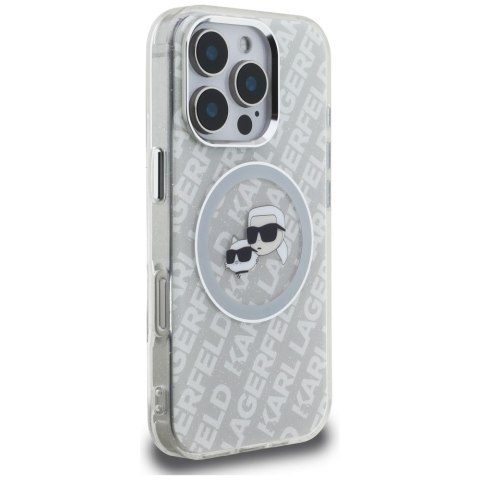 Etui Karl Lagerfeld IML Glitter Karl & Choupette Heads Logo MagSafe do iPhone 16 Pro Max szary