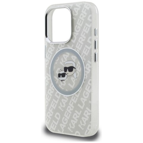 Etui Karl Lagerfeld IML Glitter Karl & Choupette Heads Logo MagSafe do iPhone 16 Pro Max szary