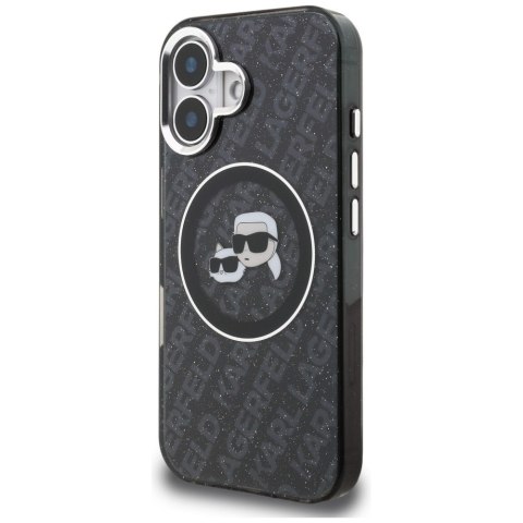 Etui Karl Lagerfeld IML Glitter Karl & Choupette Heads Logo MagSafe do iPhone 16 czarny