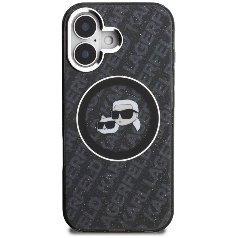 Etui Karl Lagerfeld IML Glitter Karl & Choupette Heads Logo MagSafe do iPhone 16 czarny