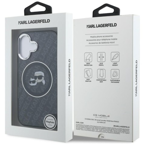 Etui Karl Lagerfeld IML Glitter Karl & Choupette Heads Logo MagSafe do iPhone 16 czarny