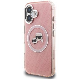 Etui Karl Lagerfeld IML Glitter Karl & Choupette Heads Logo MagSafe do iPhone 16 różowy
