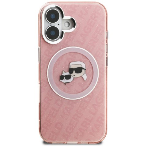Etui Karl Lagerfeld IML Glitter Karl & Choupette Heads Logo MagSafe do iPhone 16 różowy