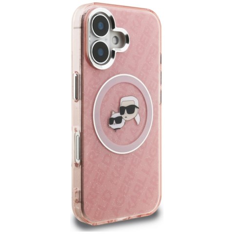 Etui Karl Lagerfeld IML Glitter Karl & Choupette Heads Logo MagSafe do iPhone 16 różowy