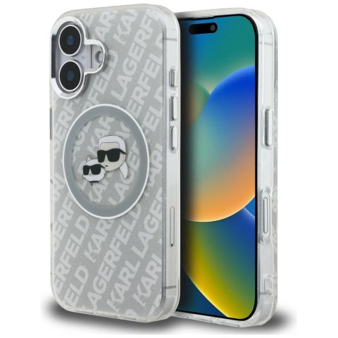 Etui Karl Lagerfeld IML Glitter Karl & Choupette Heads Logo MagSafe do iPhone 16 szary