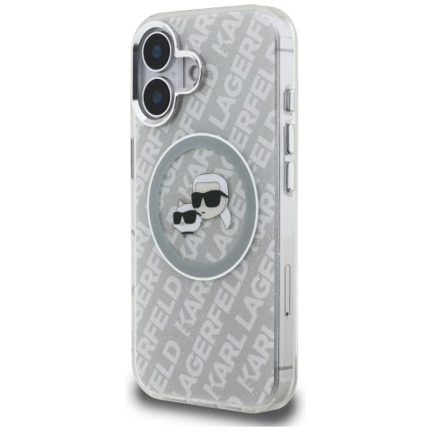 Etui Karl Lagerfeld IML Glitter Karl & Choupette Heads Logo MagSafe do iPhone 16 szary