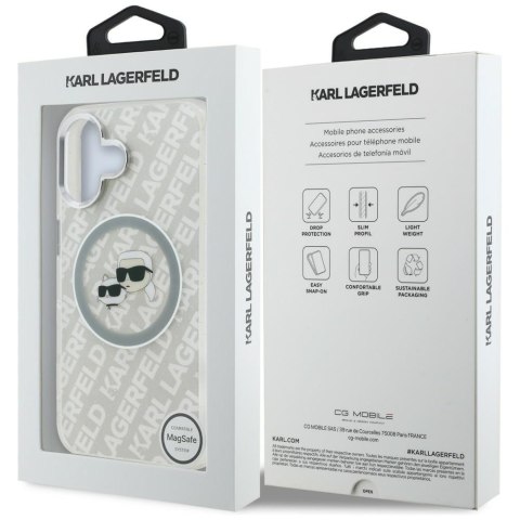Etui Karl Lagerfeld IML Glitter Karl & Choupette Heads Logo MagSafe do iPhone 16 szary