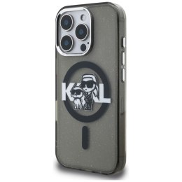 Etui Karl Lagerfeld IML Glitter Karl & Choupette Sketch Logo MagSafe do iPhone 16 Pro Max czarny
