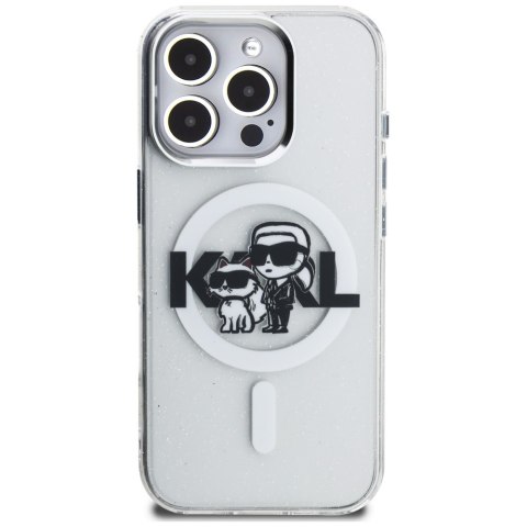 Etui Karl Lagerfeld IML Glitter Karl & Choupette Sketch Logo MagSafe do iPhone 16 Pro Max prezroczysty