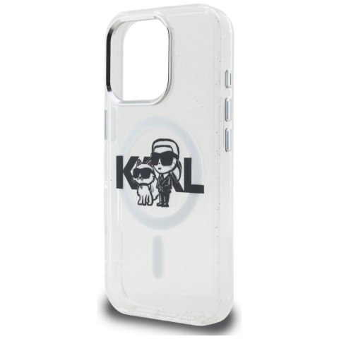 Etui Karl Lagerfeld IML Glitter Karl & Choupette Sketch Logo MagSafe do iPhone 16 Pro Max prezroczysty