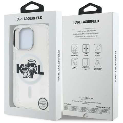 Etui Karl Lagerfeld IML Glitter Karl & Choupette Sketch Logo MagSafe do iPhone 16 Pro Max prezroczysty