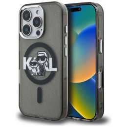 Etui Karl Lagerfeld IML Glitter Karl & Choupette Sketch Logo MagSafe do iPhone 16 Pro czarny