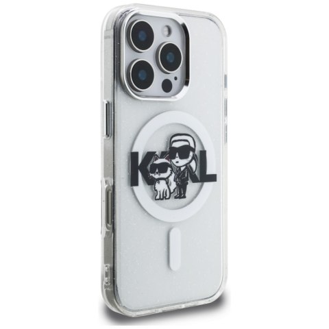 Etui Karl Lagerfeld IML Glitter Karl & Choupette Sketch Logo MagSafe do iPhone 16 Pro prezroczysty