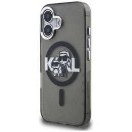 Etui Karl Lagerfeld IML Glitter Karl & Choupette Sketch Logo MagSafe do iPhone 16 czarny