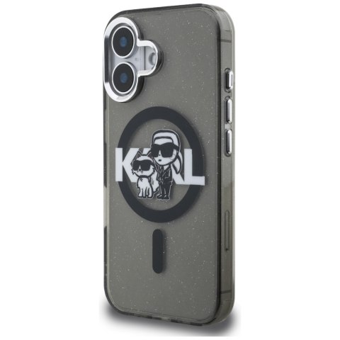 Etui Karl Lagerfeld IML Glitter Karl & Choupette Sketch Logo MagSafe do iPhone 16 czarny